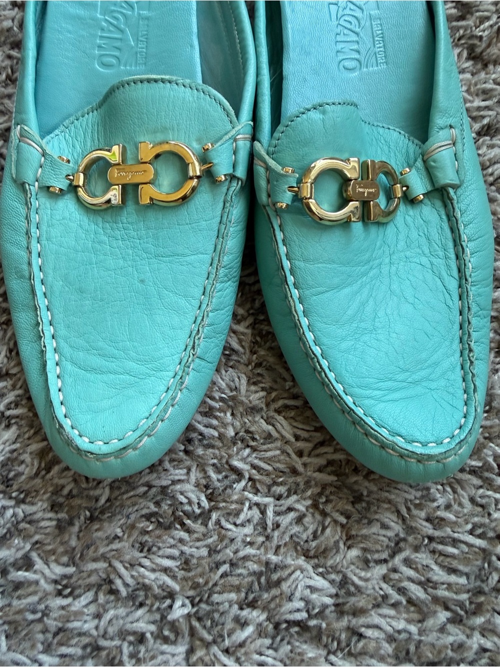 Salvatore Ferragamo teal blue leather driving loafers Women’s size 10 - Picture 2 of 7